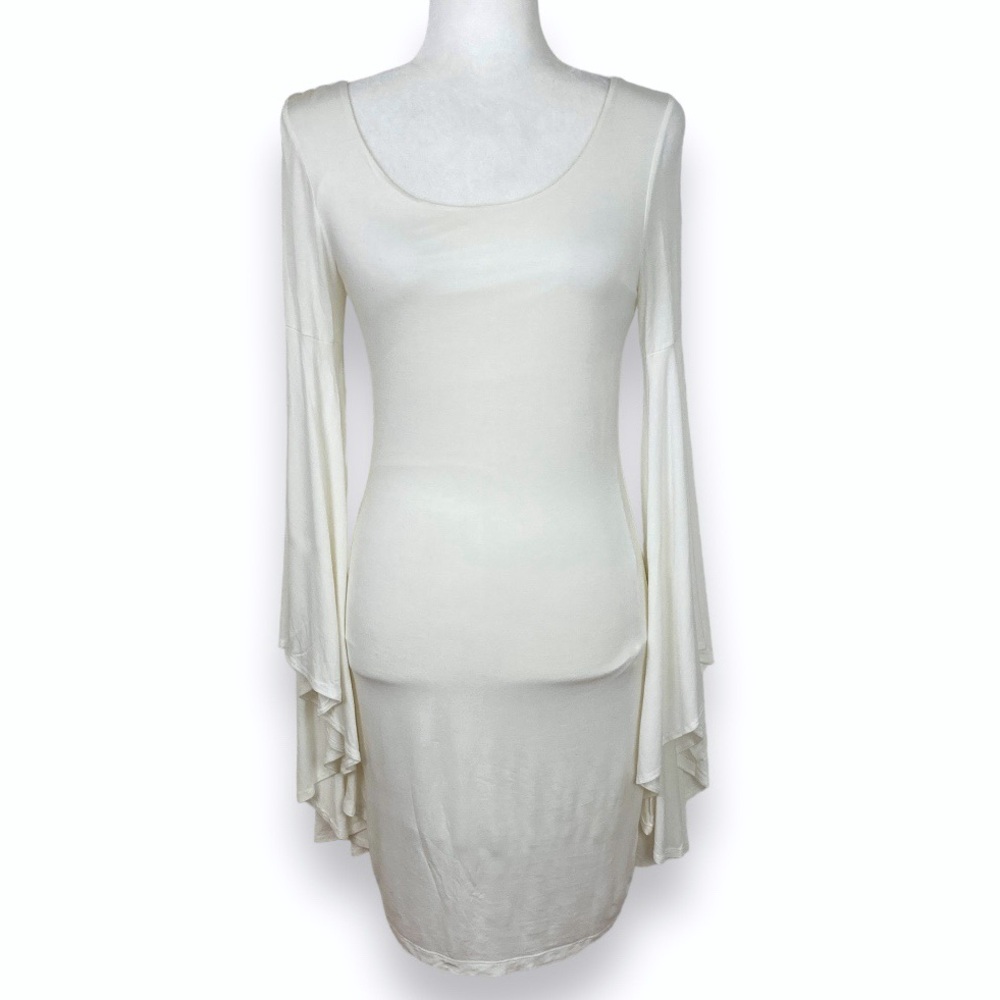 Forever21 Womens Dress Sheath bodycon Mini Stretchy Flare Sleeves White M